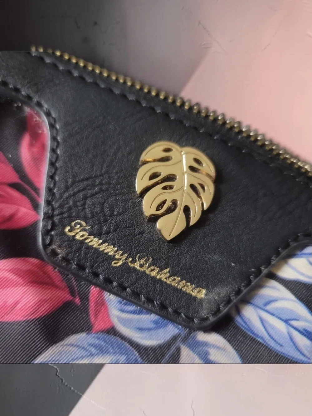 Tommy Bahama Black Wristlet Clutch with Pink Floral Print